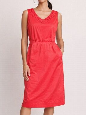 Tahari Arthur S Levine Papaya Coral Pleated V-Neck Sheath Dress Size 16 NWT